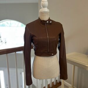 Vegan leather cropped jacket